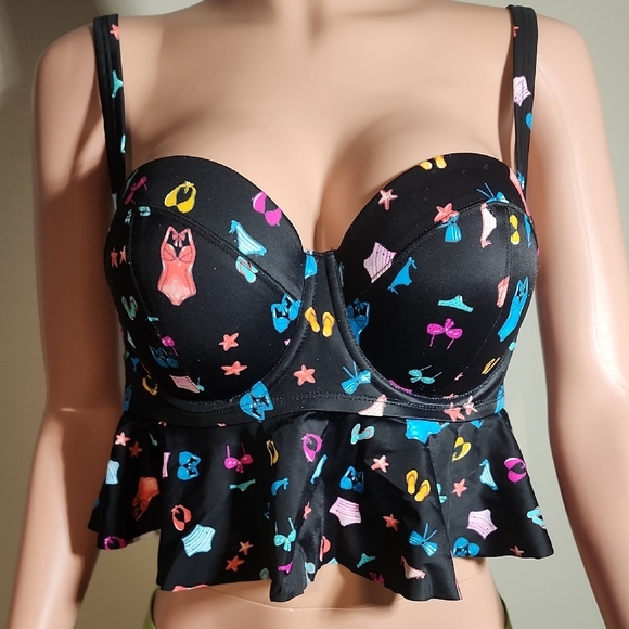Torrid Black Bustier with Colorful Print - Picture 1 of 8